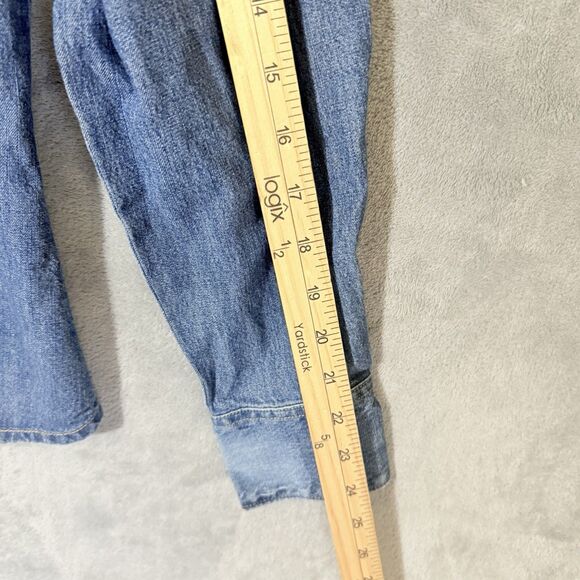 Wrangler Denim L Shirt Long Sleeve Embroidered Snap Chambray Western Floral - Picture 7 of 7